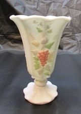 Old Westmoreland White Milk Custard Glass Hand Painted Grape Leaf Pedestal Vase picture