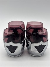Vintage Farber Bros. Krome Kraft Amethyst Glass & Chrome Set of 4 Cordial Shot picture