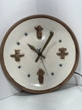 Vintage Signed Gatti Ceramic Native American Tribal Inspired Electric Wall Clock picture