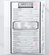 Lambert's Cafe Menu Vintage 1996 90s Restaurant Home Of Throwed Rolls Alabama AL picture