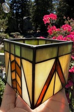 PartyLite Artisan P7206 Stained Glass Tiffany Style Square Votive Candle Holder picture