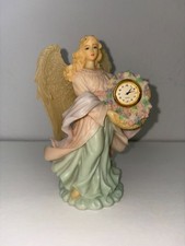 Vintage Pastel Resin Angel Figurine Quartz Clock Shabby Chic Cottagecore Decor picture