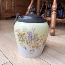 ANTIQUE AJ HALL MERIDEN FLORAL BISCUIT JAR VICTORIAN SILVER PLATE HANDLE & LID picture