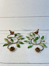 Pair Of Vintage Decorative Italian Toleware Flower Candle Holders Bird Branch picture