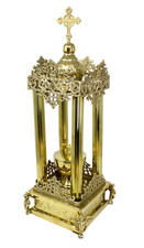 Ornate Gothic Style Brass Tabernacle w/Lidded Ciborium and Cross Details 19.5