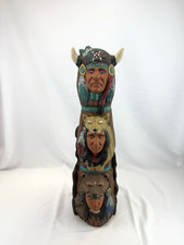 Vintage TOTEM POLE Ceramic Display Cougar Bear Medicine Man 23