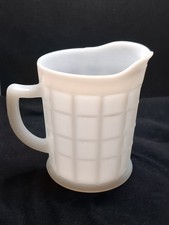 Vintage HAZEL ATLAS MILK GLASS PITCHER CREAMER COLONIAL BLOCK PATTERN picture