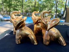 Vintage Stangl Elephant Raised Trunk  Gold   Decorated with 22Kt Gold-set of 4 picture