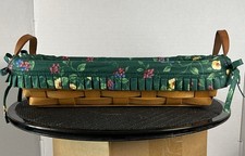 Vtg 1996 Longaberger 11.5”x4”x 3.5” Basket w/Leather Handles, Liner & Protector picture