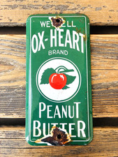 VINTAGE OX-HEART BRAND PEANUT BUTTER GAS PUMP STATION PORCELAIN MOTOR OIL SIGN picture
