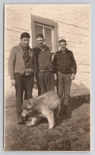 Vintage Photo Three Men in Sweaters with a Dog picture