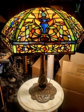 Vintage Leaded Glass Shade With Antique Lamp Base picture