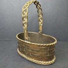 Vintage Oval Shaped Brass Woven Handled Basket/Planter - India picture