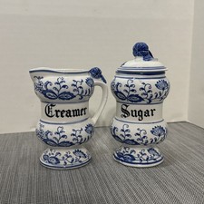Vintage Blue Onion Arnart Creamer and Sugar Set with Lid Japan picture