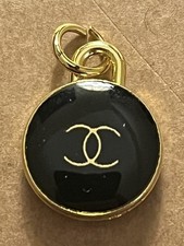 Chanel CC Logo Zipper Pull Pendant Round Black Gold picture