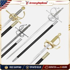 Historical Swept Hilt Rapier Sword  EN45 steel Blade / Leather-Wrapped Grip picture