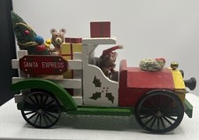 Vintage Wooden Santa Express Mechanical Music Box Old Car Truck Toys Bears picture
