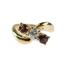 Estate Antique Garnet & Diamond 3-Stone Ring In 14K Yellow Gold Plated For Women picture