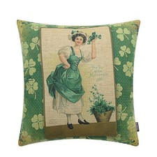 TRENDIN Vintage Happy ST. Patrick's Day Pillow Cover 18X18, Green Clover Girl... picture