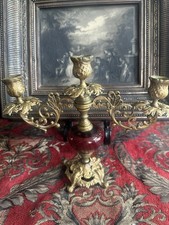 Stunning Ornate Mid Century Porcelain Brass 3 Arm Candelabra/CandlestickHolder picture