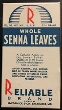 1960's Full Box of Reliable Whole SENNA LEAVES “Vintage NOS Country Store Stock” picture