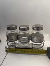 Williams Sonoma Metal Basket Cafe Topping.3 Glass Jars  90s picture
