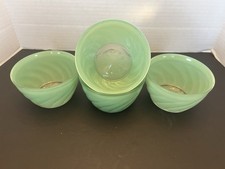 Set of 4 Glasbake Sue Bee Honey Seafoam Green Swirl Glass Bowls MCM 1950's picture