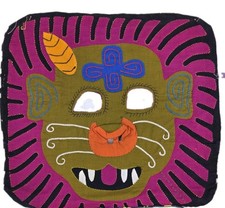 Kuna Gala Mola Folk Art Monkey Mask Hand Sewn Fabric Panama  9” X 8