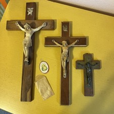Vintage Lot of 3 Crucifixes Jesus On The Cross Wall Decor Catholic Religious ++ picture