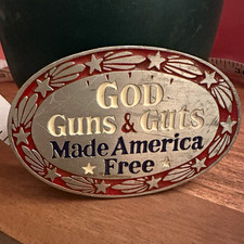 The Great American Buckle Co. Chicago God Guns & Guts Belt Buckle 1978 #414 picture
