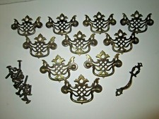 Lot Of 10 Vintage Steel Drawer Pulls W/ Original Brass Key Hole Piece & Screws   picture