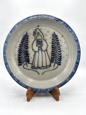 Santa Eldreth Pottery Salt Glazed Stoneware Pie Plate Dish 11” Blue Signed 1989 picture