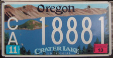 OREGON Specialty CRATER LAKE 2013 License Plate CA 18881 triple 8s picture
