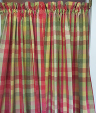 Country Curtains Brand Moire Taffeta 4 Panels Check Plaid Deep Pink Green Yellow picture