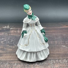 Florence Ceramics Pasadena CA “Lillian” Figurine Gray Dress w Green & Gold 7.5