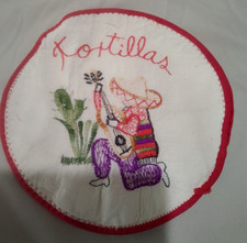 Vtg. Handmade Tortilla Warmer Pouch Embroidered Mexican Fiesta Cactus Red Trim picture