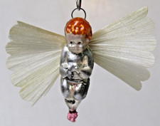 Antique VTG Glass Spun WINGS ANGEL CUPID Annealed Christmas Ornament Germany picture