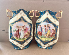 Pair of Antique Royal Vienna Style Portrait Vases – Austria Beehive Mark (8.5