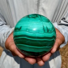 1.94LB Rare Natural Malachite quartz hand Carved sphere Crystal Healing picture