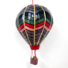 Vintage Hot Air Balloon Ornament Bamboo 4.5in Wood Wicker picture