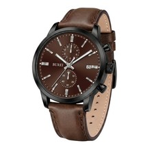 BUREI Men's Leather Watches Chronograph Quartz Watches for Men Classic Cool L... picture