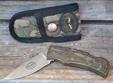 BenchMark Hunting Flat Blade Lock-Back Camo Handle Folding Knife With Sheath USA picture