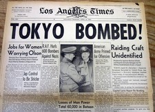 1942 WW II headline newspaper DOOLITTLE RAID 16 B-25 BOMBERS ATTACK TOKYO Japan  picture