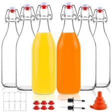 Paquete de 6 botellas de vidrio con tapa oscilante de 1 litro, botellas de prepa picture