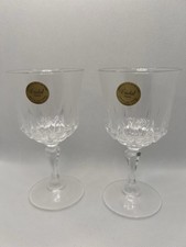 VTG Salem French Lead Crystal Stemmed Faceted Wine Glasses Set of 2 Clear w/Box picture