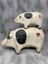 Vintage Fairfield Folk Art Carved Wood Pig Pair La Habra CA Primitive Decor picture