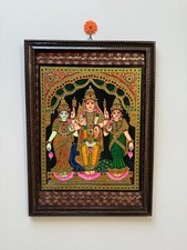 Tanjore Painting Lord Murugan Swamy Valli Devanai Photo Wall Art Frame- 16 x 22