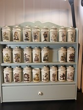 MJ Hummel Vintage Porcelain Spice Jar Set with Wooden Rack 22 Pieces picture