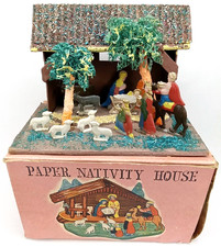 Antique 1940s Putz Christmas Paper Nativity House With Original Box New Arrival picture