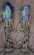 Vintage Fellowship Foundry Grape Vine Pewter Sculpture Champagne Flutes  picture